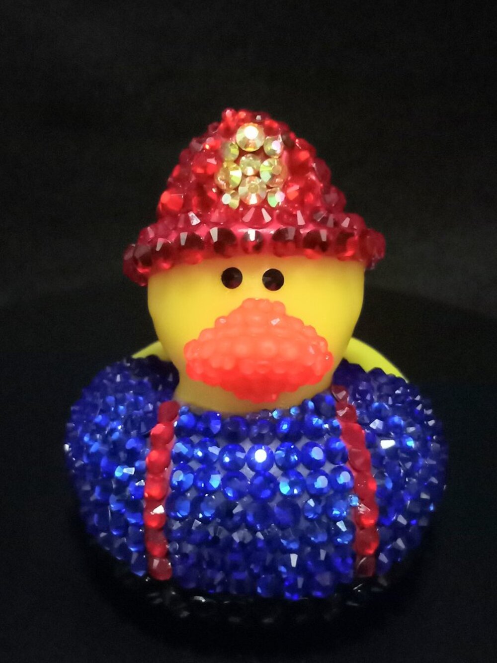 Bedazzled Firefighter Rubber Duck, Bling Fireman, Sparkly Rescue Collectible